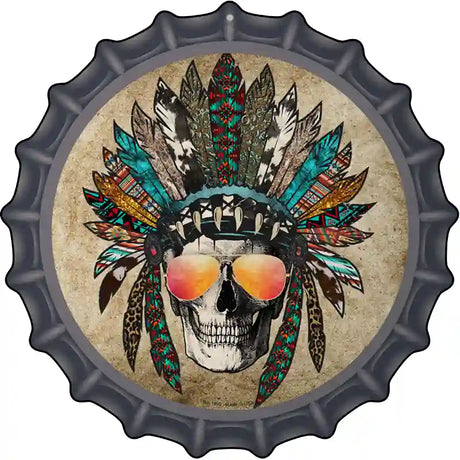 Headress Skull With Aviators Novelty Metal Bottle Cap Sign