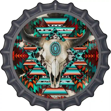 Cow Skull Aztec Vibrant Print Novelty Metal Bottle Cap Sign