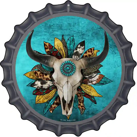 Cow Skull Sunflower Turquoise Novelty Metal Bottle Cap Sign