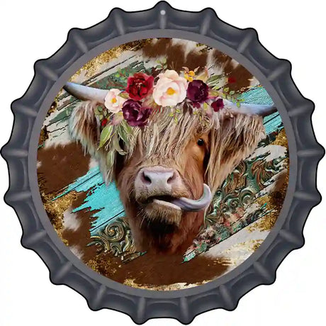 Highland Cattle On Mixed Print Novelty Metal Bottle Cap Sign