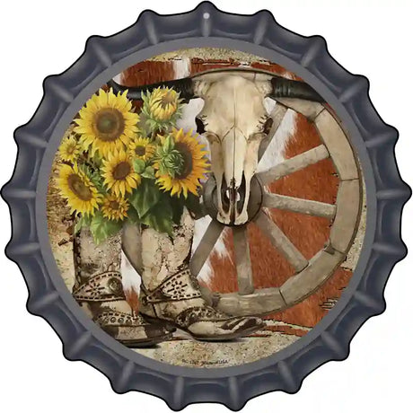 Boots Cow Skull Barn Novelty Metal Bottle Cap Sign