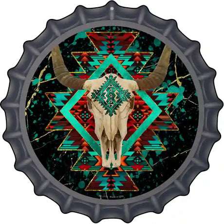 Cow Skull Dark Aztec Novelty Metal Bottle Cap Sign