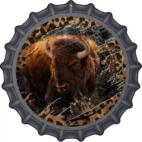 Bison Dark Animal Print Novelty Metal Bottle Cap Sign