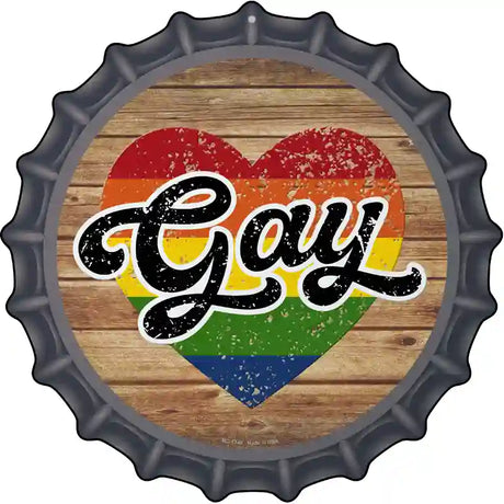 Gay Heart On Wood Novelty Metal Bottle Cap Sign