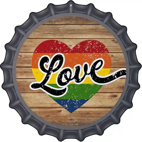 Love Heart On Wood Novelty Metal Bottle Cap Sign