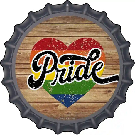 Pride Heart On Wood Novelty Metal Bottle Cap Sign