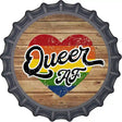 Queer AF Heart On Wood Novelty Metal Bottle Cap Sign