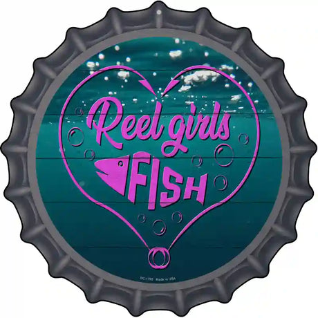 Reel Girls Fish Heart Novelty Metal Bottle Cap Sign