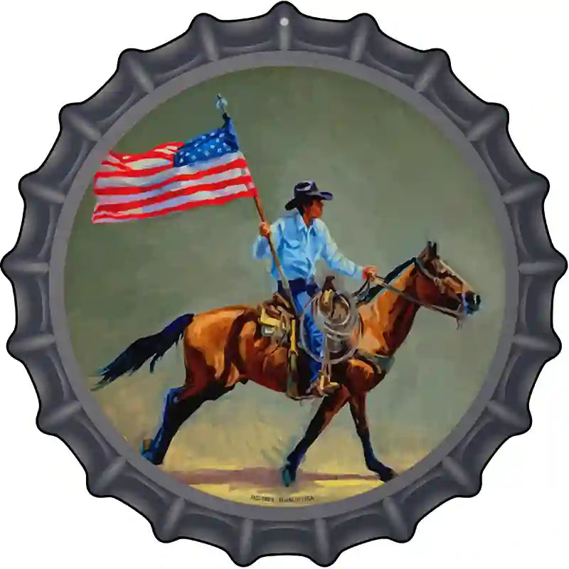 Horse Rider With Flag Novelty Metal Bottle Cap Sign BC-1869