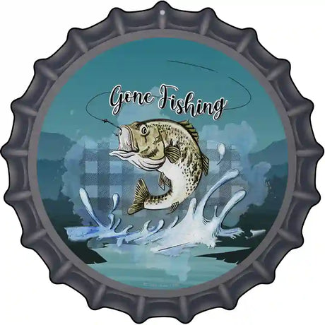 Gone Fishing Novelty Metal Bottle Cap Sign