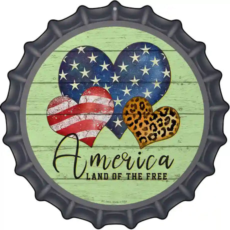 America Land Of The Free Hearts Novelty Metal Bottle Cap Sign