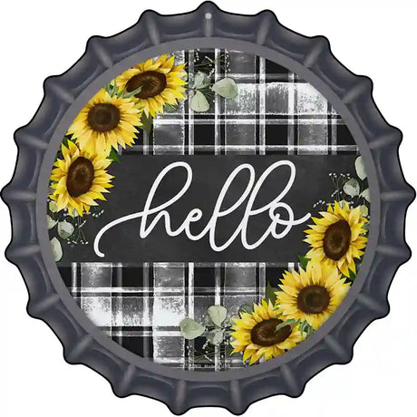 Hello Sunflowers Novelty Metal Bottle Cap Sign