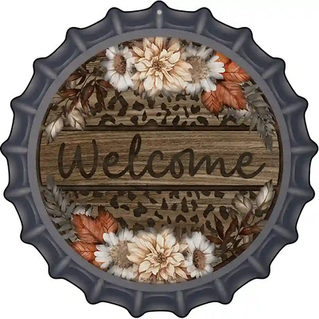 Welcome Flowers Animal Print Novelty Metal Bottle Cap Sign