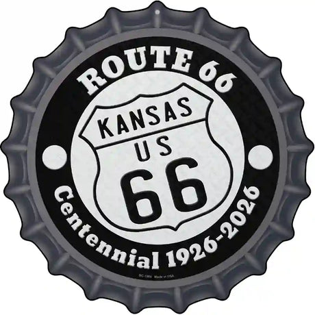 Kansas Route 66 Centennial Novelty Metal Bottle Cap Sign