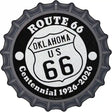 Oklahoma Route 66 Centennial Novelty Metal Bottle Cap Sign