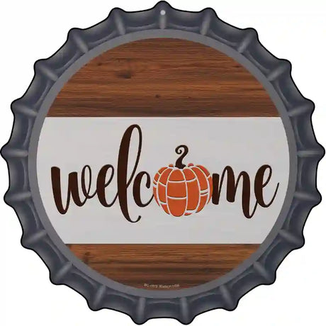 Welcome Pumpkin Wood Novelty Metal Bottle Cap Sign