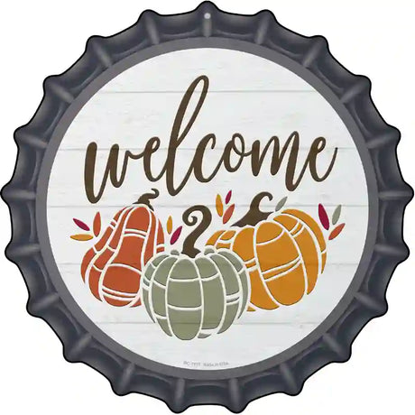 Fall Pumpkins Welcome Novelty Metal Bottle Cap Sign