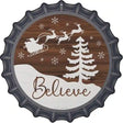 Believe Santa Sleigh Novelty Metal Bottle Cap Sign