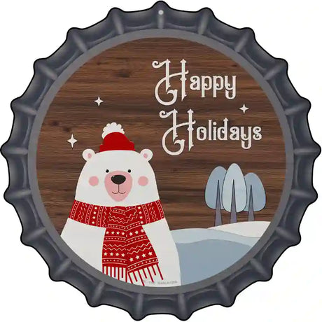 Happy Holidays Polar Bear Novelty Metal Bottle Cap Sign