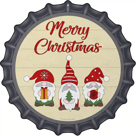 Merry Christmas Gnomes Novelty Metal Bottle Cap Sign