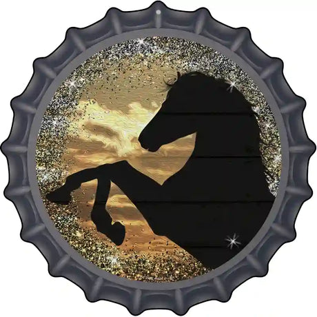 Rearing Horse Closeup Silhouette Novelty Metal Bottle Cap Sign