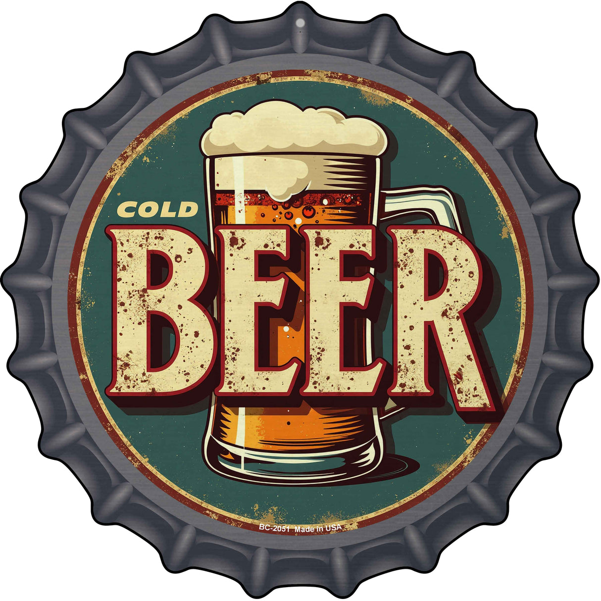 Cold Beer Novelty Metal Bottle Cap Sign BC-2051