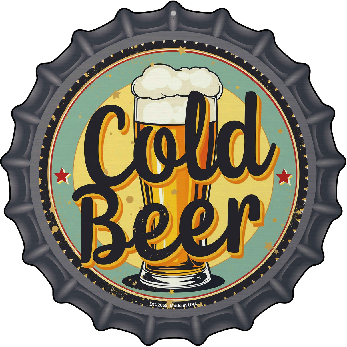 Cold Beer Novelty Metal Bottle Cap Sign BC-2052