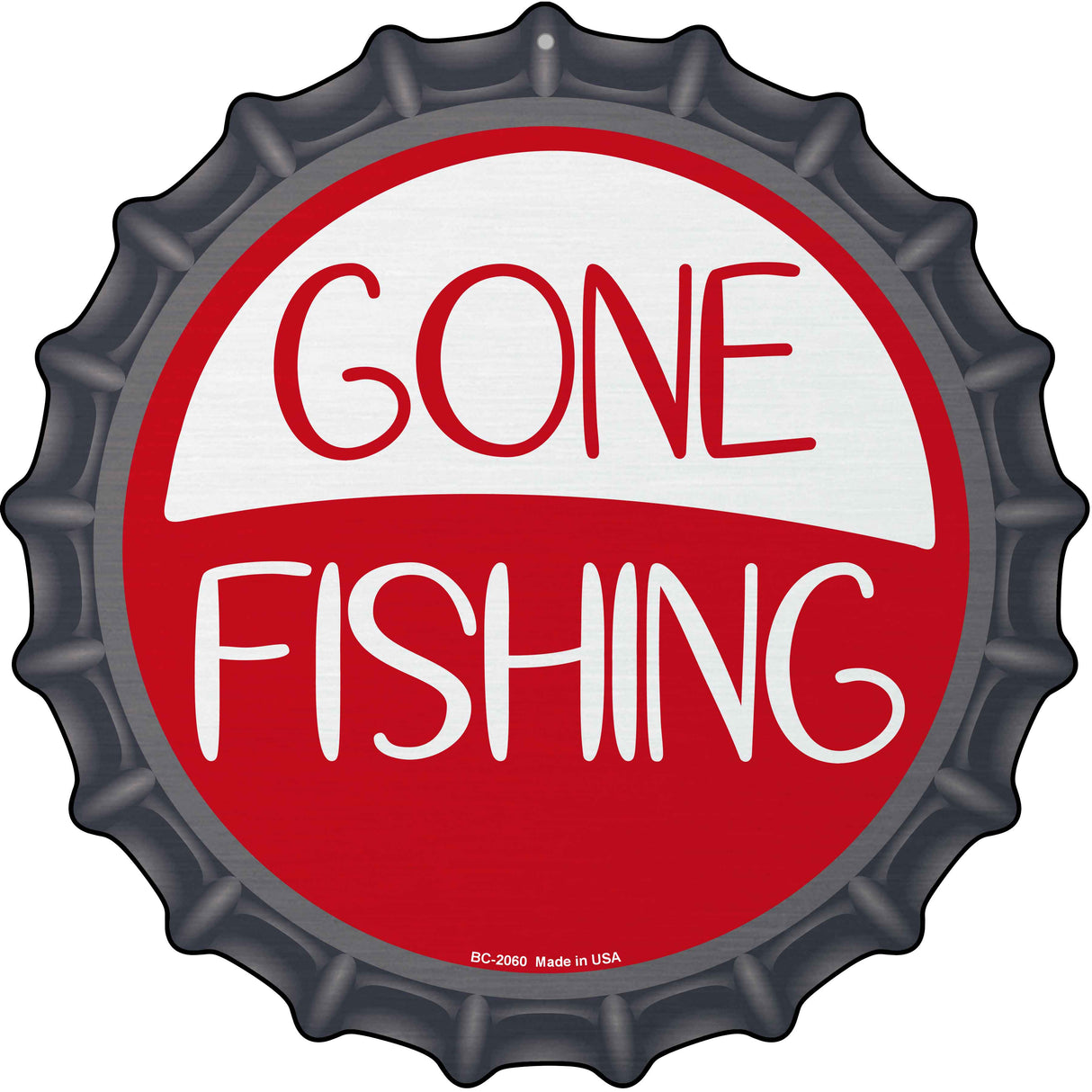 Gone Fishing Novelty Metal Bottle Cap Sign BC-2060