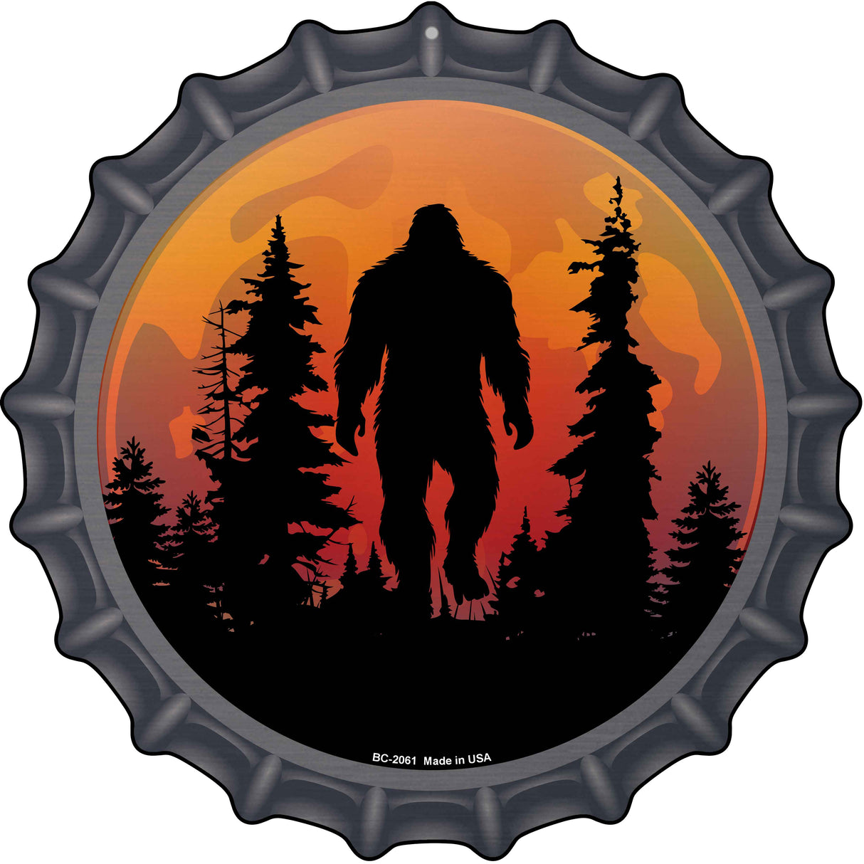 Bigfoot Silhouette on Moon Novelty Metal Bottle Cap Sign BC-2061