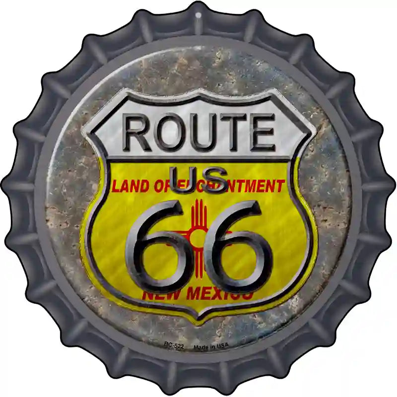 New Mexico Route 66 Novelty Metal Bottle Cap Sign BC-522