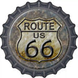 Rusty Route 66 Novelty Metal Bottle Cap Sign BC-525