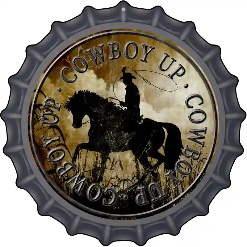 Cowboy Up Novelty Metal Bottle Cap Sign BC-552