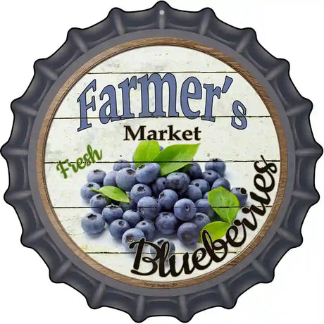 Farmers Market Blueberries Novelty Metal Bottle Cap Sign BC-627