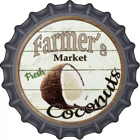 Farmers Market Coconut Novelty Metal Bottle Cap Sign BC-758