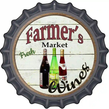 Farmers Market Wines Novelty Metal Bottle Cap Sign BC-806