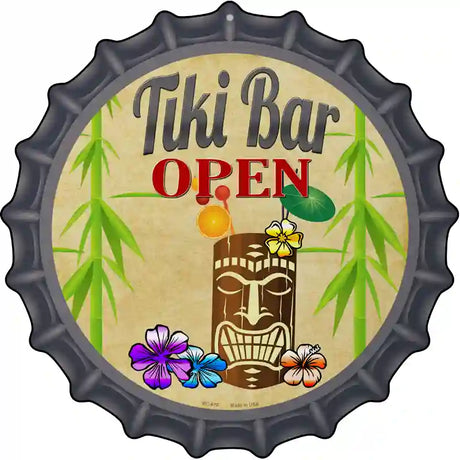 Tiki Bar Open Novelty Metal Novelty Metal Bottle Cap Sign BC-815