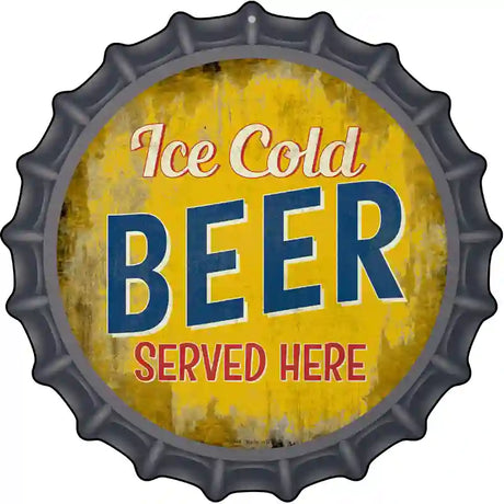 Ice Cold Beer Served Here Novelty Metal Bottle Cap Sign BC-848