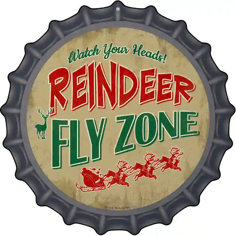 Reindeer Fly Zone Novelty Metal Bottle Cap Sign BC-852