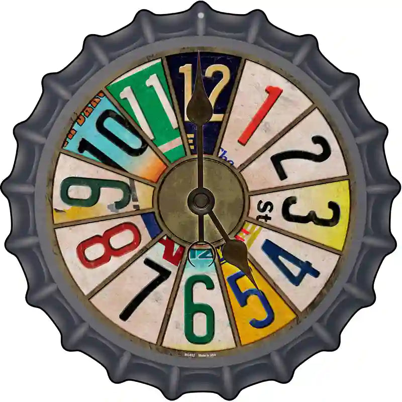 License Plate Tag Strip Clock Novelty Metal Bottle Cap Sign BC-882