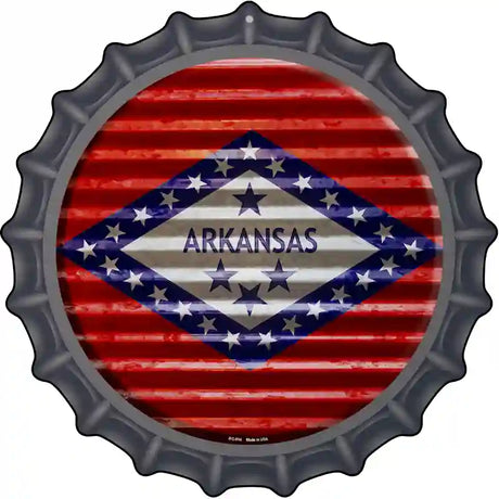 Arkansas Flag Corrugated Effect Novelty Metal Bottle Cap Sign BC-914