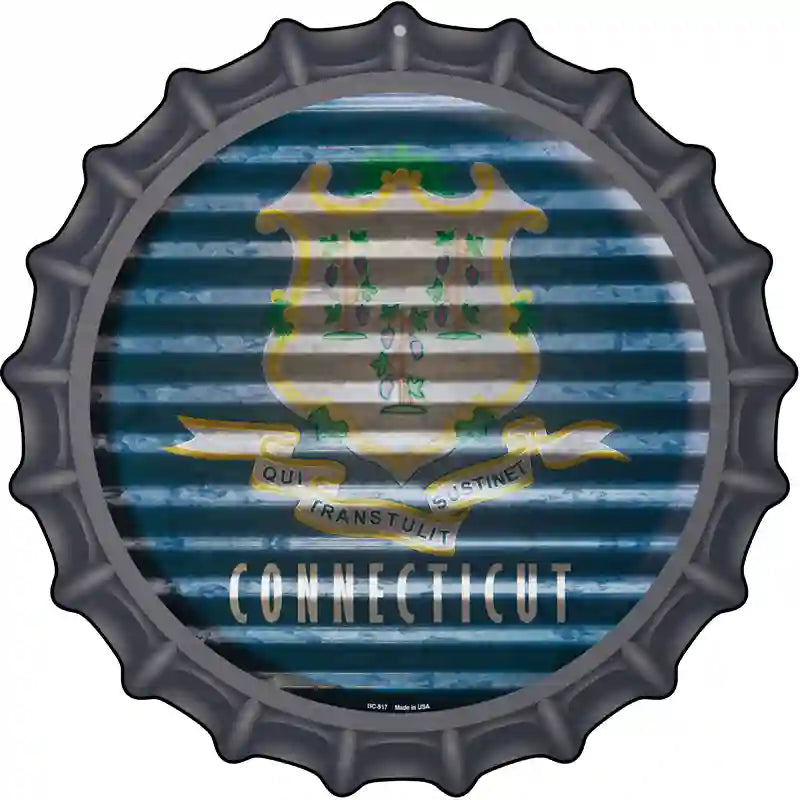 Connecticut Flag Corrugated Effect Novelty Metal Bottle Cap Sign BC-917