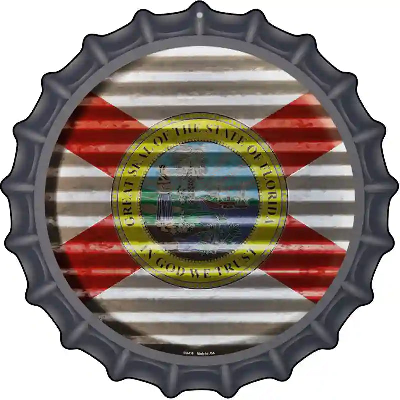 Florida Flag Corrugated Effect Novelty Metal Bottle Cap Sign BC-919