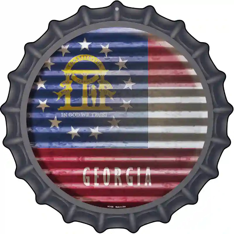 Georgia Flag Corrugated Effect Novelty Metal Bottle Cap Sign BC-920