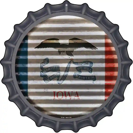 Iowa Flag Corrugated Effect Novelty Metal Bottle Cap Sign BC-925