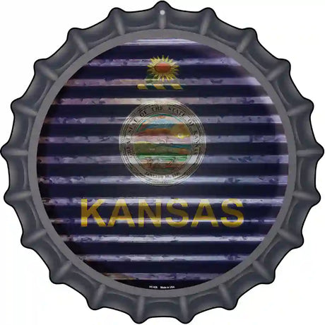 Kansas Flag Corrugated Effect Novelty Metal Bottle Cap Sign BC-926