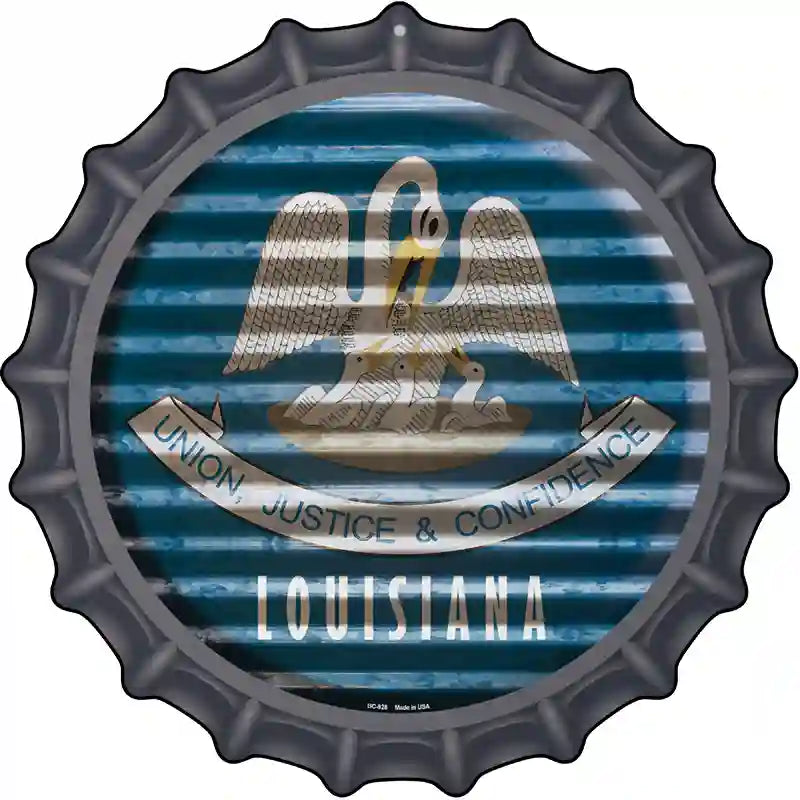 Louisiana Flag Corrugated Effect Novelty Metal Bottle Cap Sign BC-928