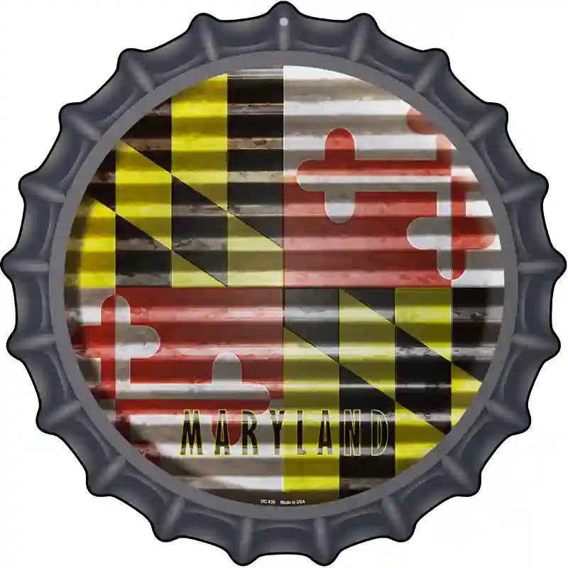 Maryland Flag Corrugated Effect Novelty Metal Bottle Cap Sign BC-930