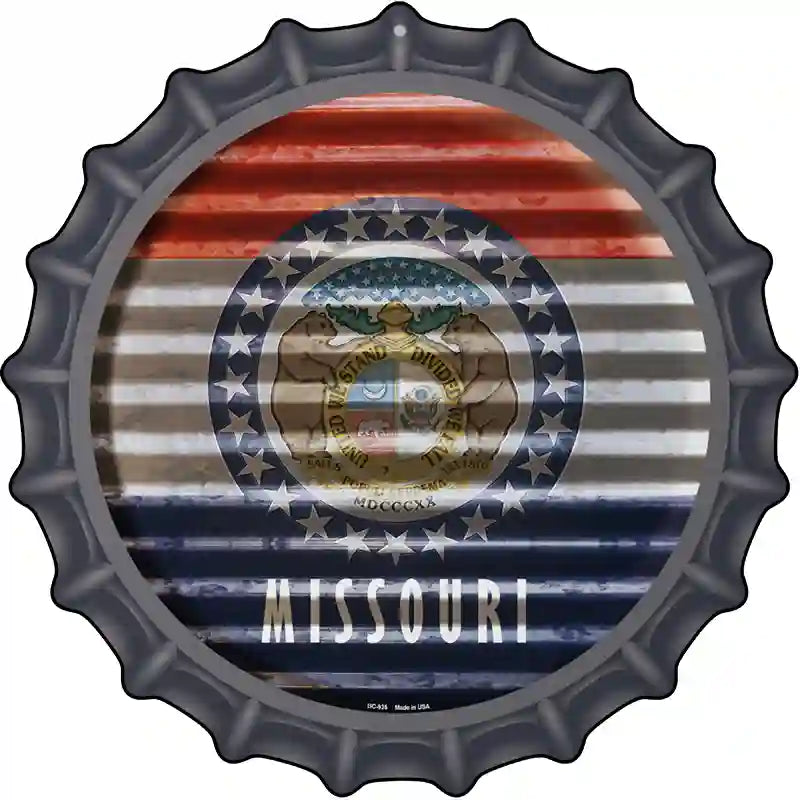 Missouri Flag Corrugated Effect Novelty Metal Bottle Cap Sign BC-935