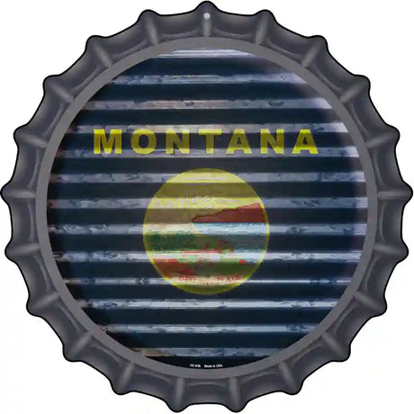 Montana Flag Corrugated Effect Novelty Metal Bottle Cap Sign BC-936