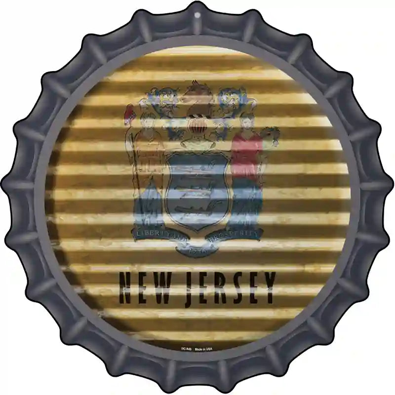 New Jersey Flag Corrugated Effect Novelty Metal Bottle Cap Sign BC-940